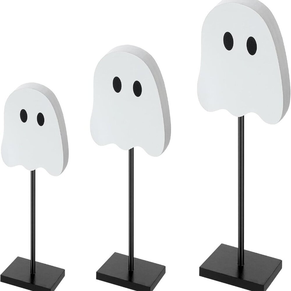 3 Pcs Halloween Ghost Table Decor Wood Tiered Tray Decorations Table Centerpiece